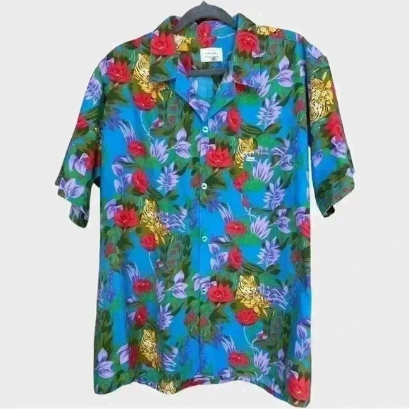 Other - VTG Handmade ‘Barbados’ Tropical Shirt Floral with Tigers Size XL